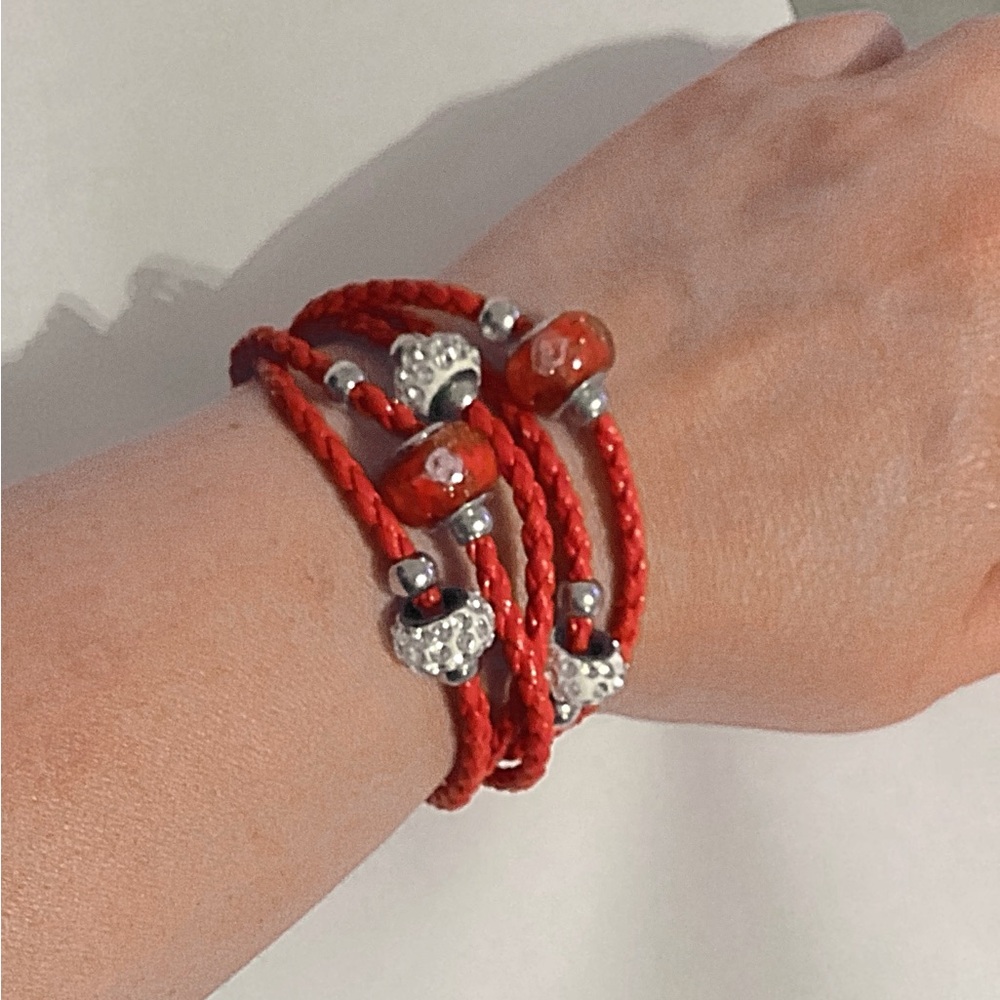 Red & Silver Beaded Bracelet - Picture 6 of 7